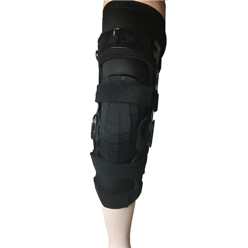 Black knee supporter brace with anterior ligament pad showing left and right variants