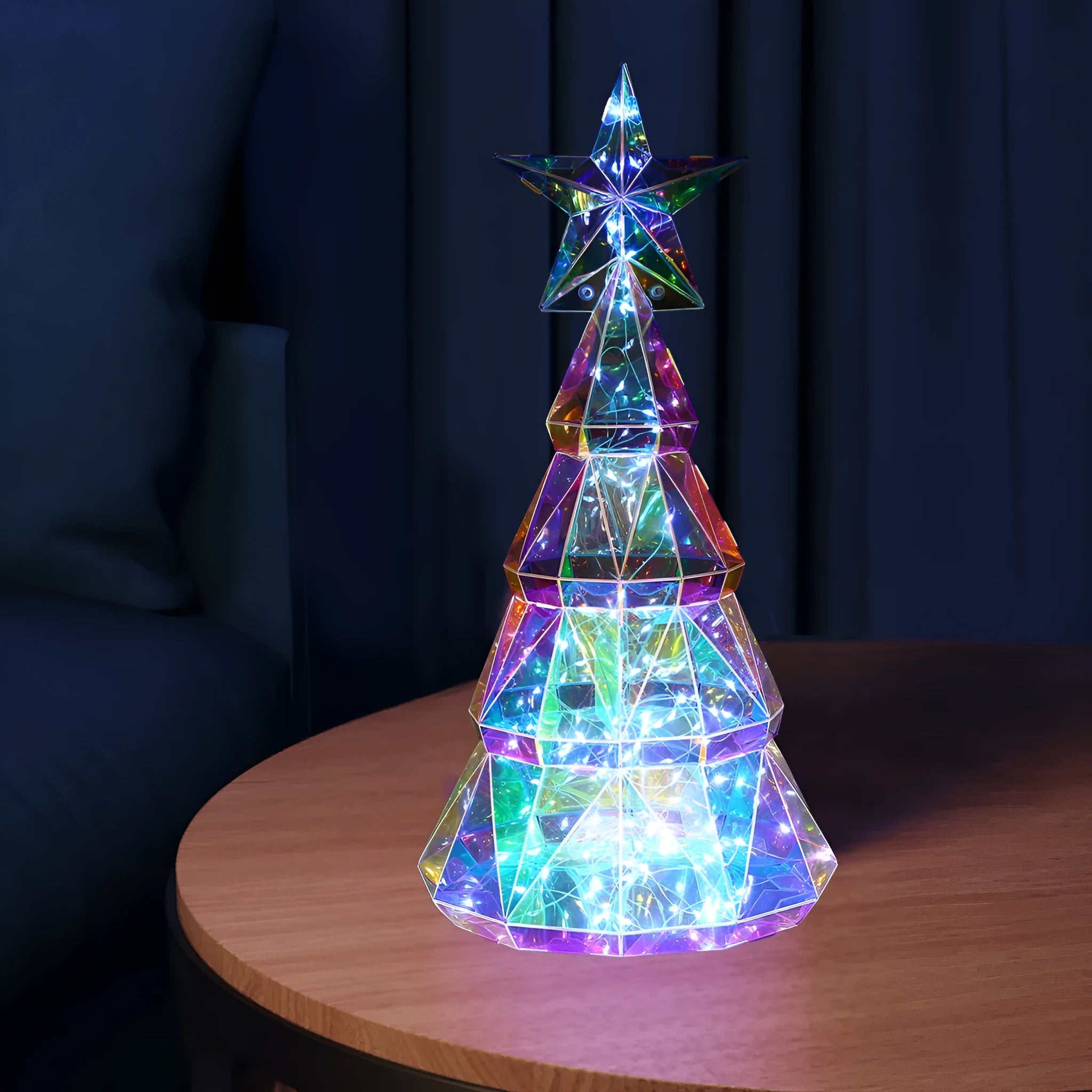 Colourful cartoon Christmas tree light decoration measuring 20cm tall made from PET plastic