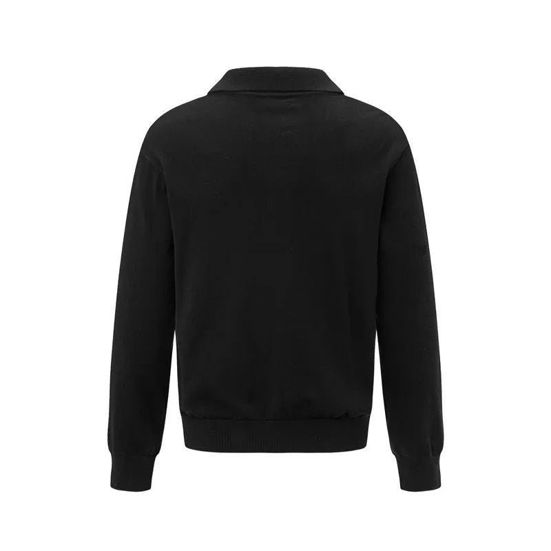 Loose chemical fibre blend bottoming shirt in black, dark grey, and creamy-white colours