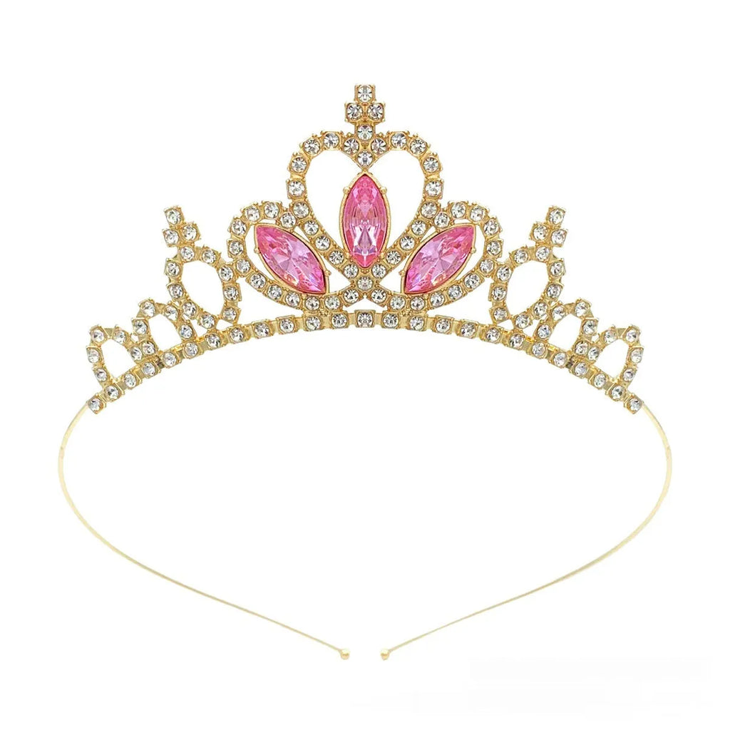 Alloy princess crown headdress with electroplated finish in gold tone with diamond colour effects