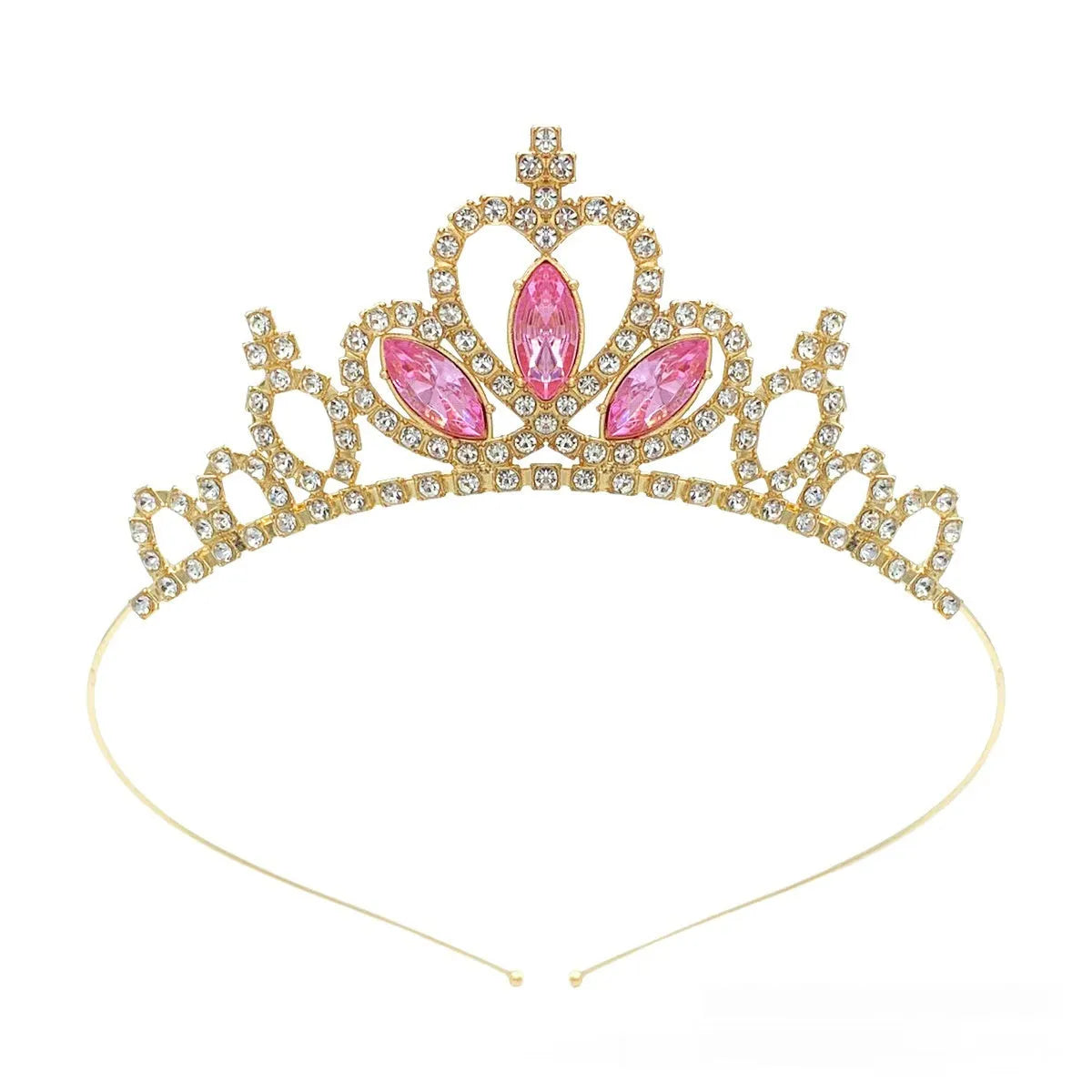 Alloy princess crown headdress with electroplated finish in gold tone with diamond colour effects