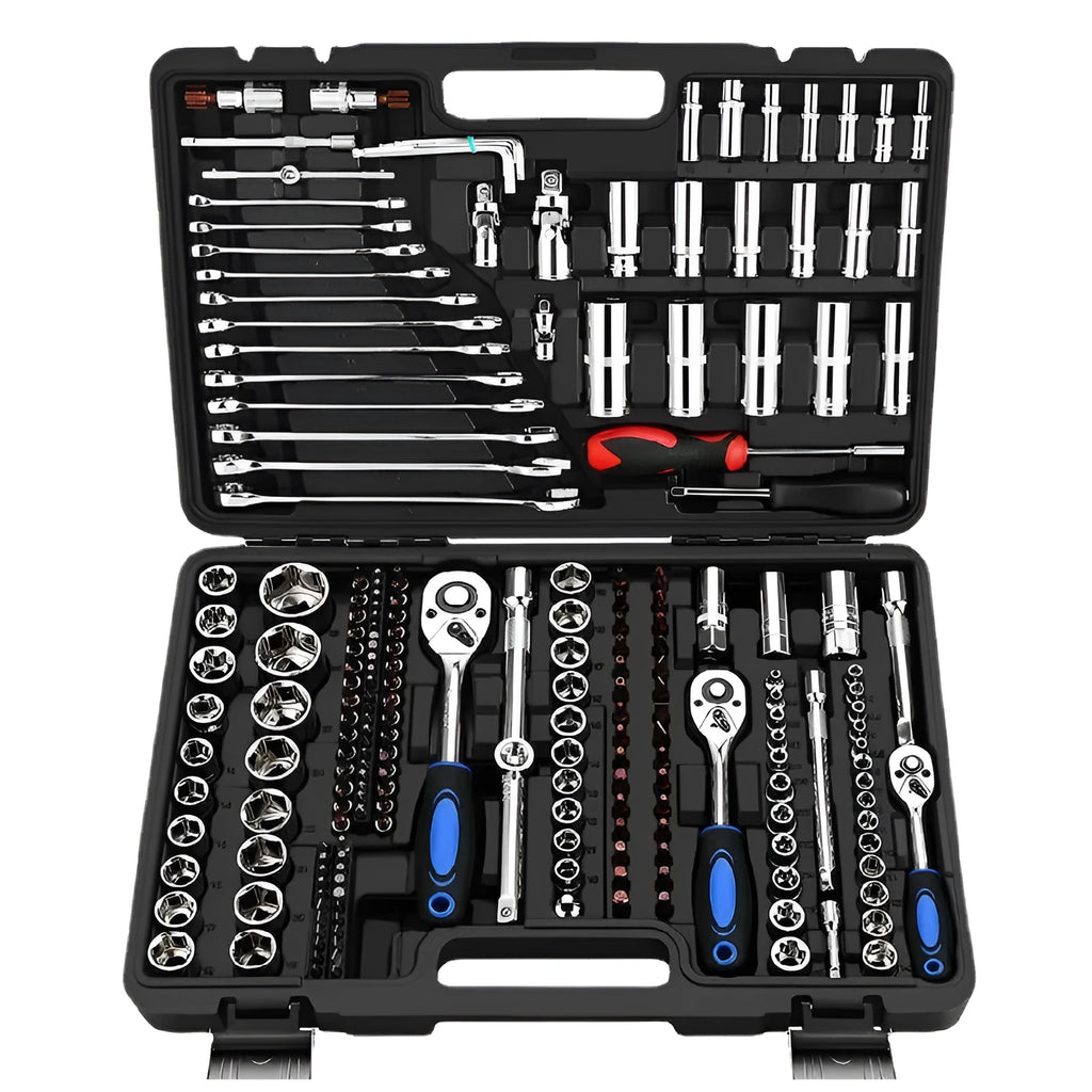 Cr-v chromium vanadium steel socket ratchet wrench set with nickel plating for home and auto repair
