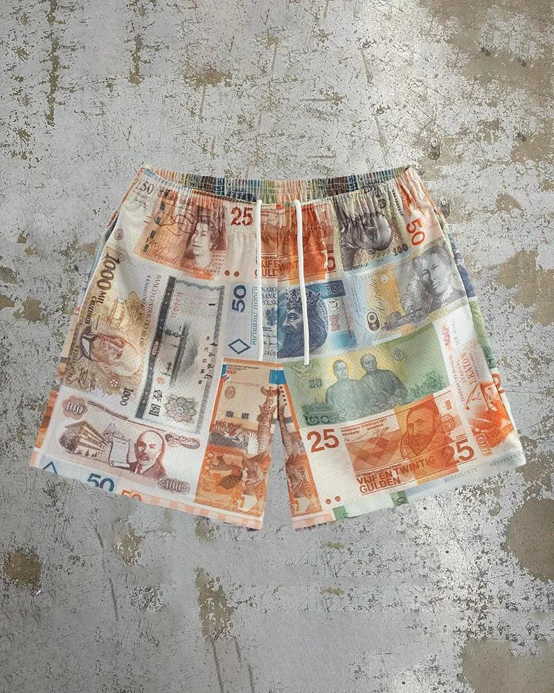 Men's quick-drying digital print beach shorts in milk silk polyester fabric, loose fit with micro elasticity
