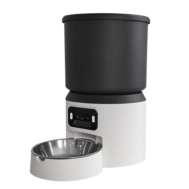 4L smart automatic pet feeder with optional camera and stainless steel bowl.