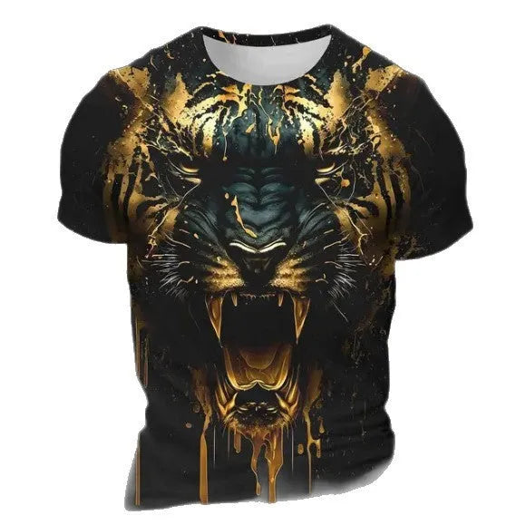 Men's grey T-shirt with a detailed 3D tiger head graphic print on the front