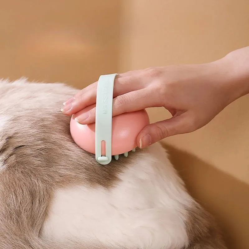 Silicone pet bathing brush with flexible bristles and comfortable handle in assorted colours