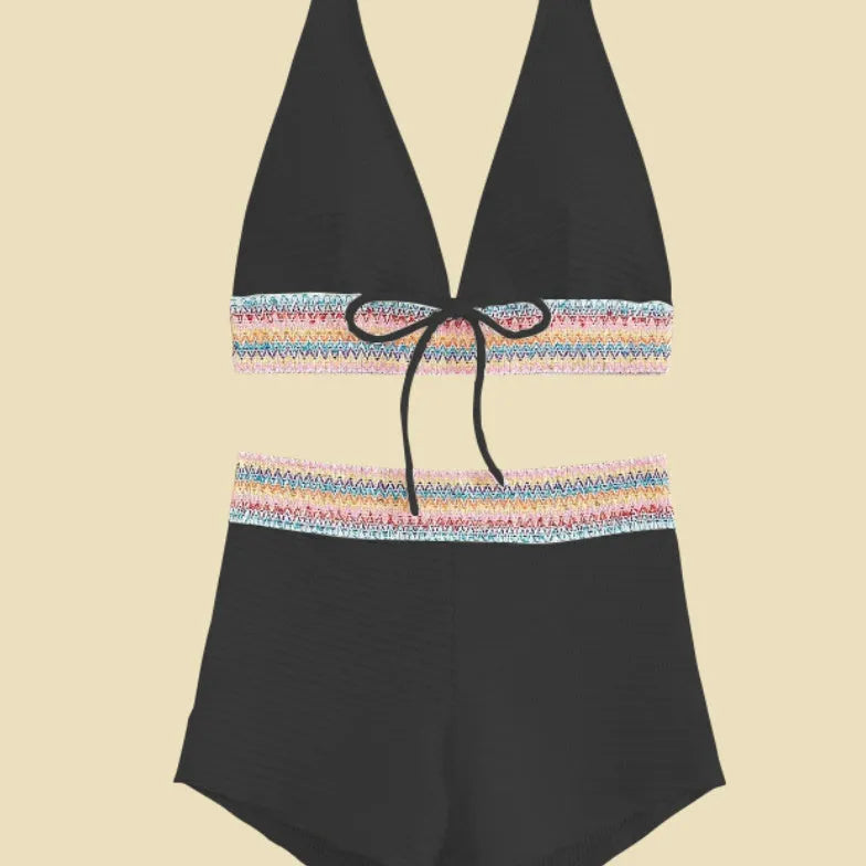 Women's high waist bikini swimsuit in polyester fabric with split design