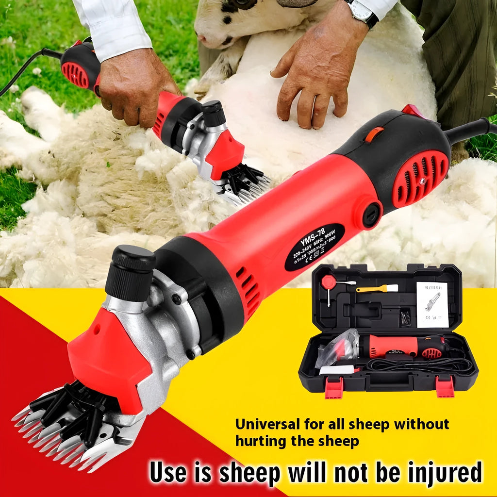Yellow 110V electric wool shearing machine with multiple blade sets and maintenance tools