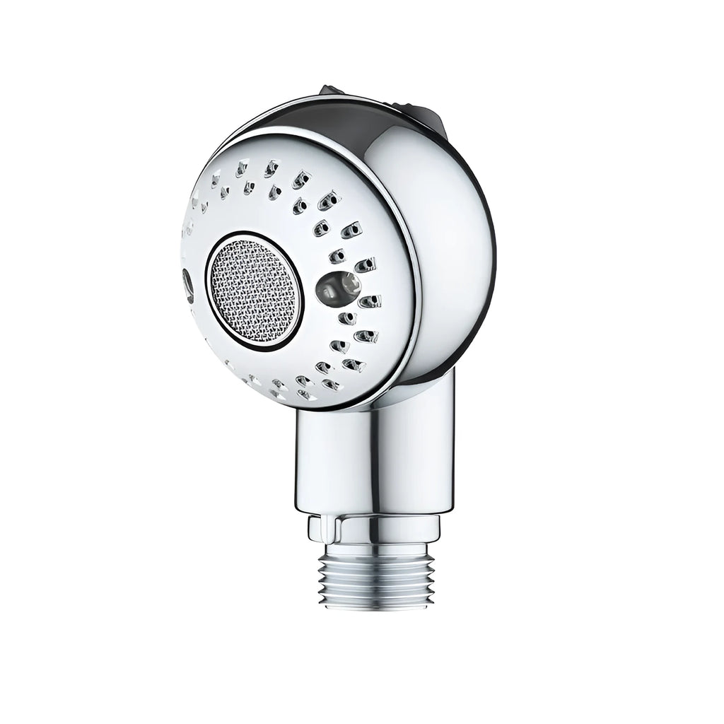 Silver ABS plastic handheld pet shower head for gentle bathroom grooming.