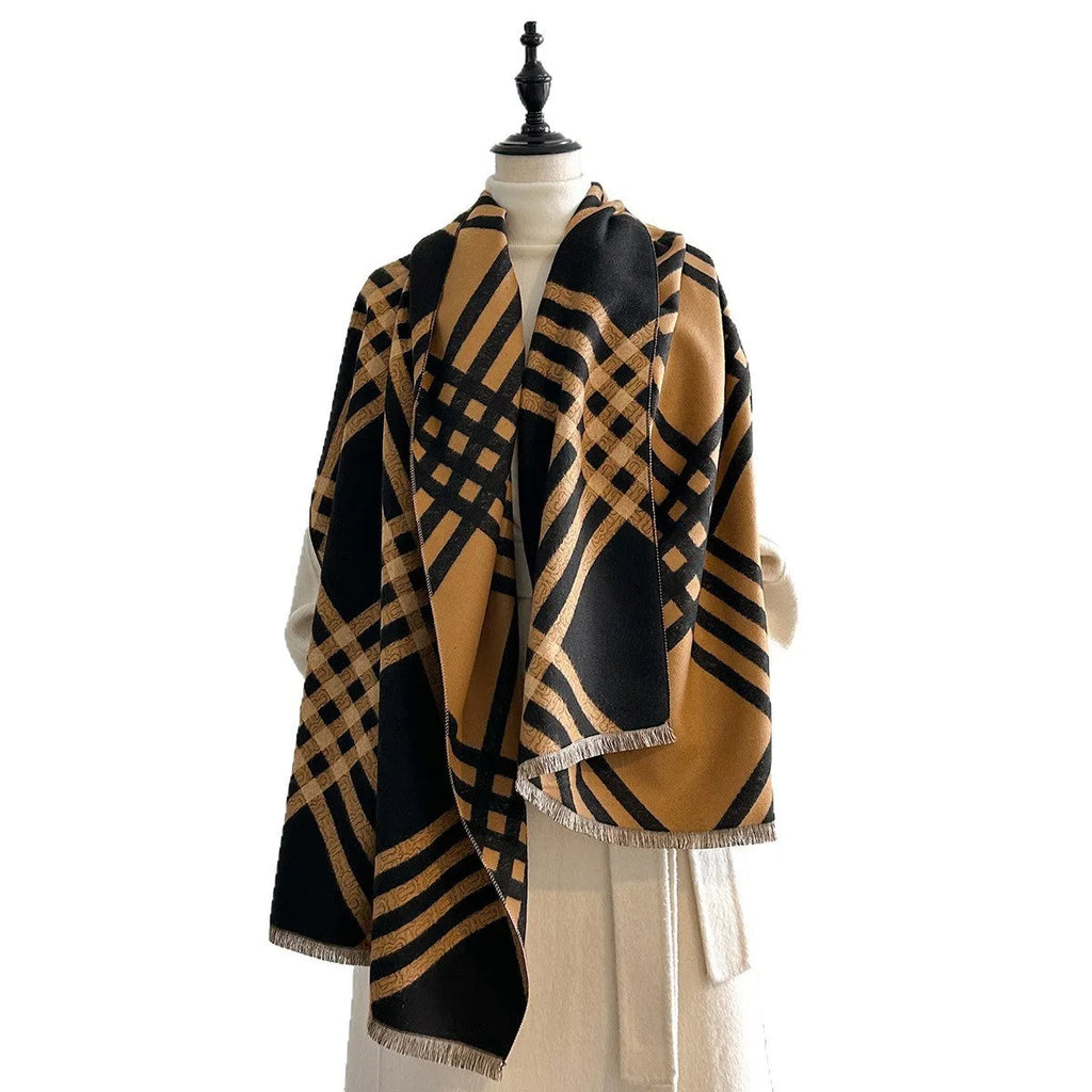 Long brown imitation cashmere scarf with tassels measuring 185 x 65 cm for winter warmth