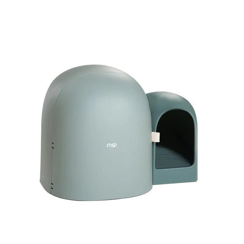 Fully enclosed oversized cat litter box in ABS plastic showing interior space and covered design