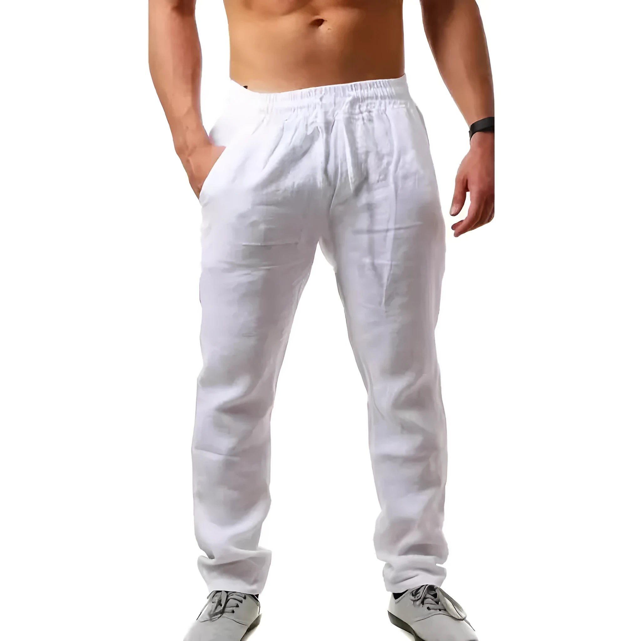 Men's cotton and linen loose casual beach trousers in solid colours