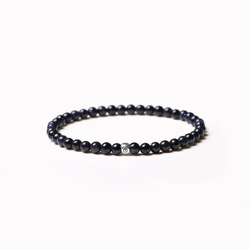 Geometric obsidian agate blue san bracelet with 4mm round and square beads