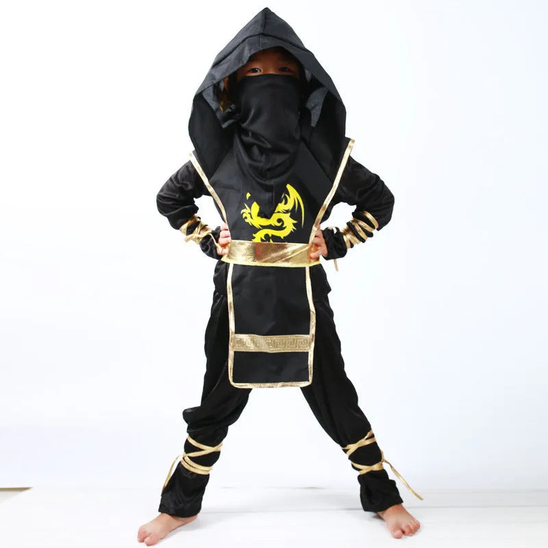 Children's Halloween cosplay costume in cotton-polyester blend with size chart showing measurements