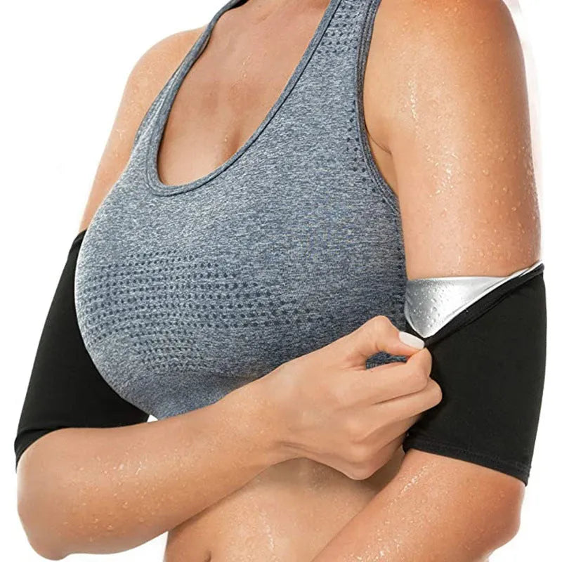 Arm sweatband in blue with elastic binding strap for sports and yoga.