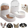 White gravity-fed cat feeder and water dispenser set with wave-shaped design on a table.