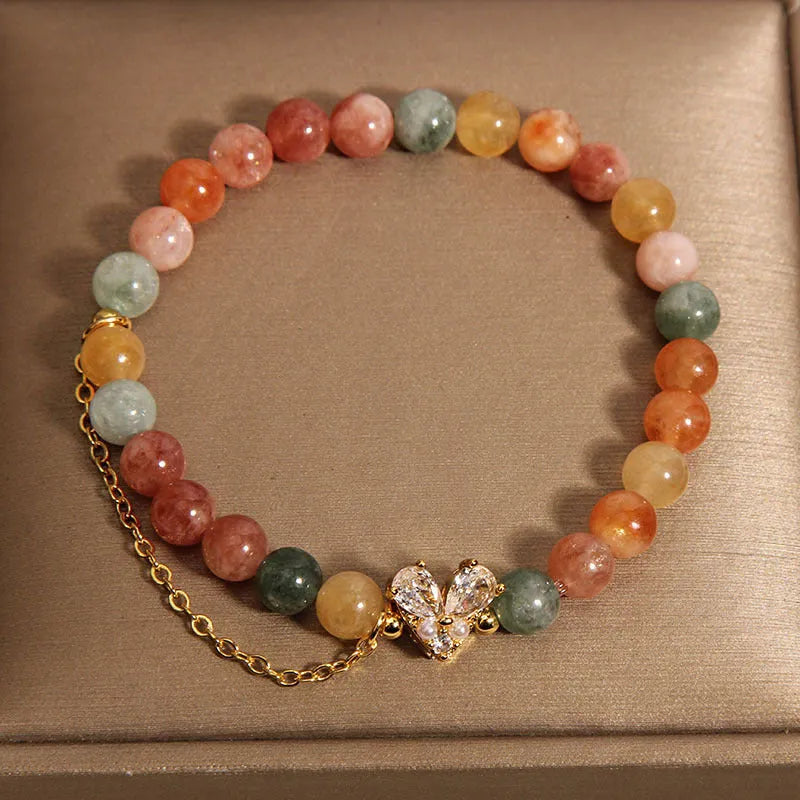 Women's Fu Lu Shou crystal bracelet with a central V-shaped zircon detail on a clear band