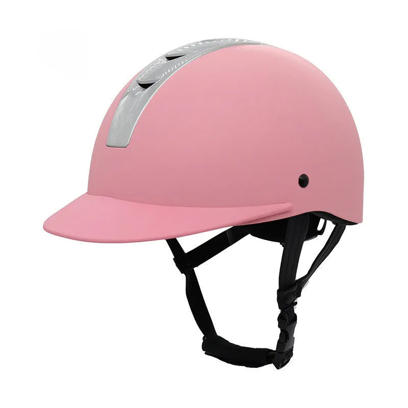 Lightweight black and silver equestrian riding helmet on a white background.