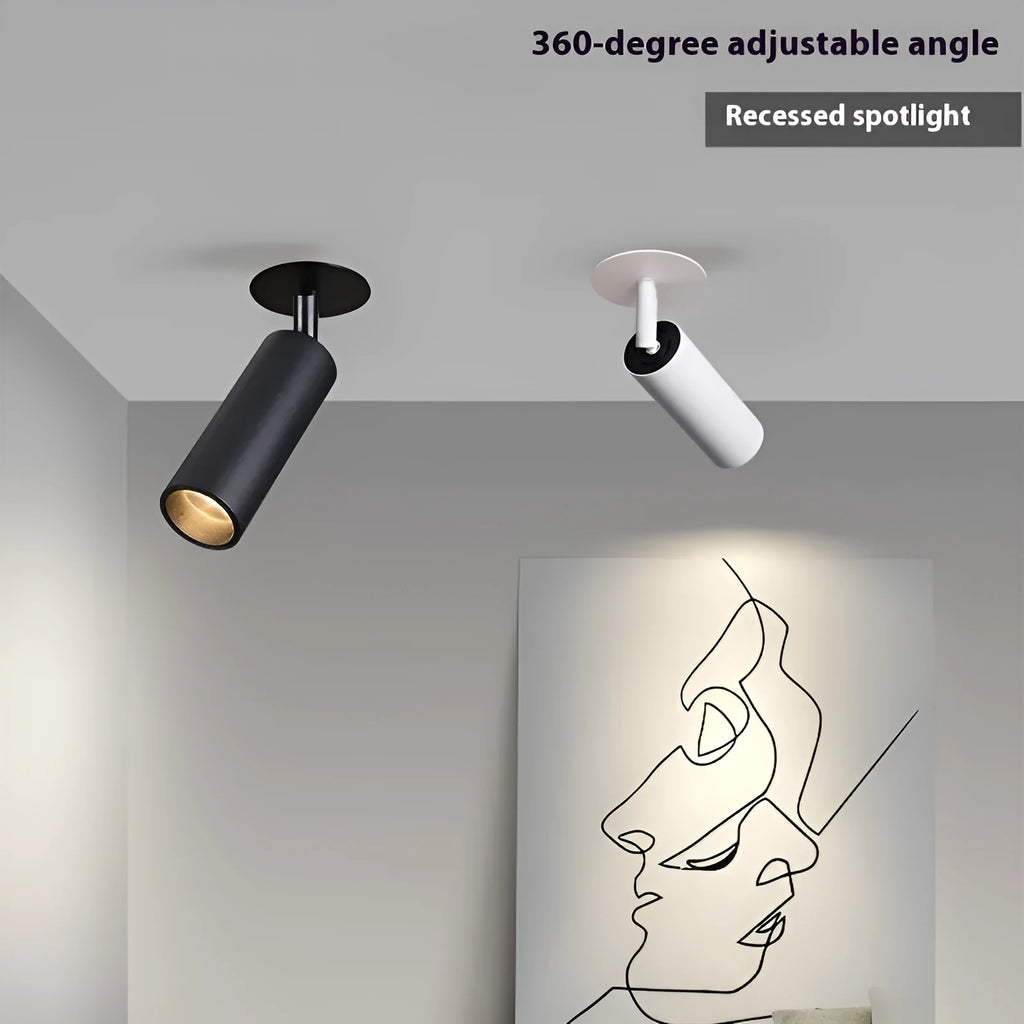 Black and white aluminium cylinder LED spotlight for recessed installation in 55-75mm openings
