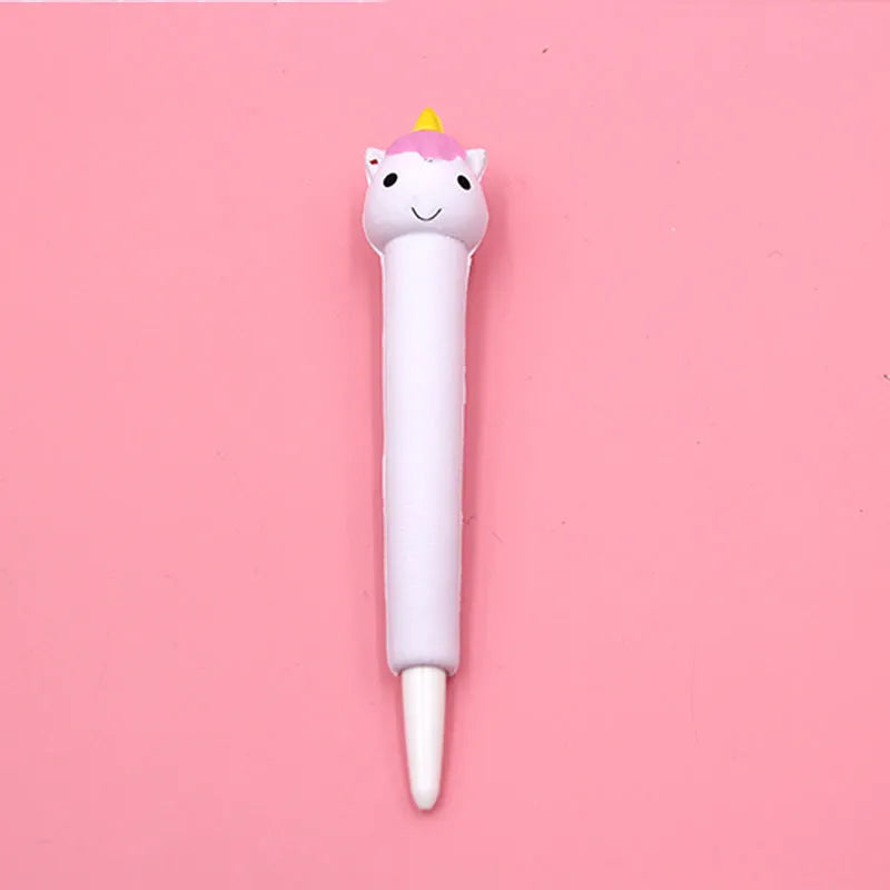 Apple-compatible vent pen with 0.5mm gel tip showing cartoon design options including dinosaur and kitten patterns