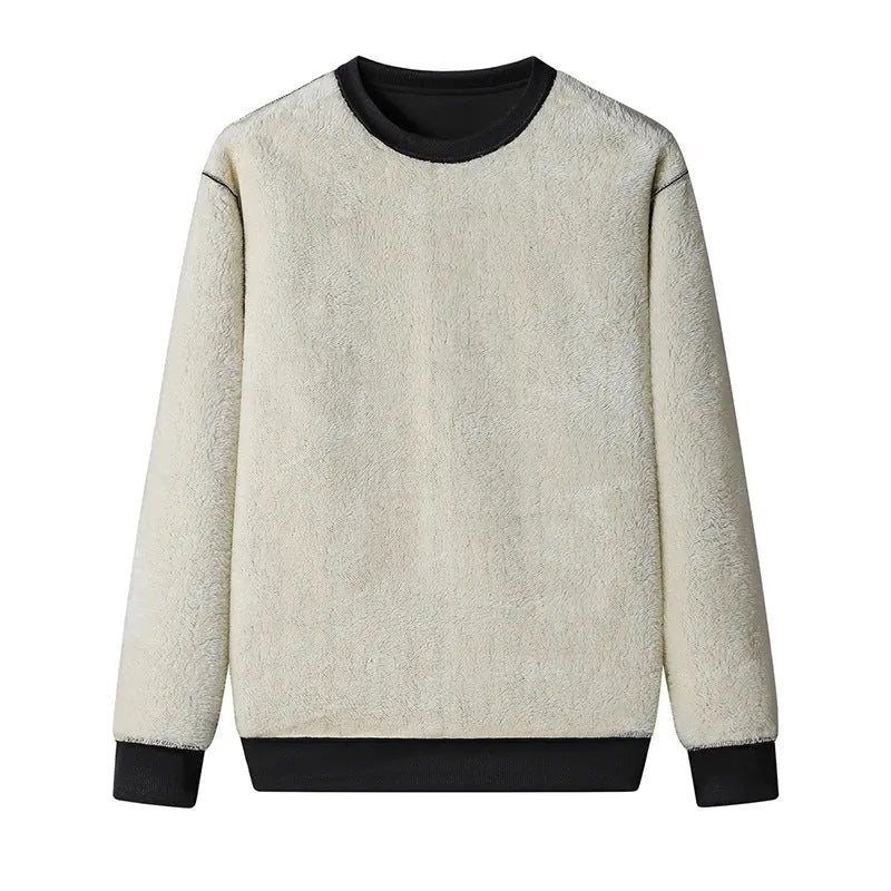 Thickened winter sports men's sweatshirt in rabbit hair, loose fit, long sleeves, black colour