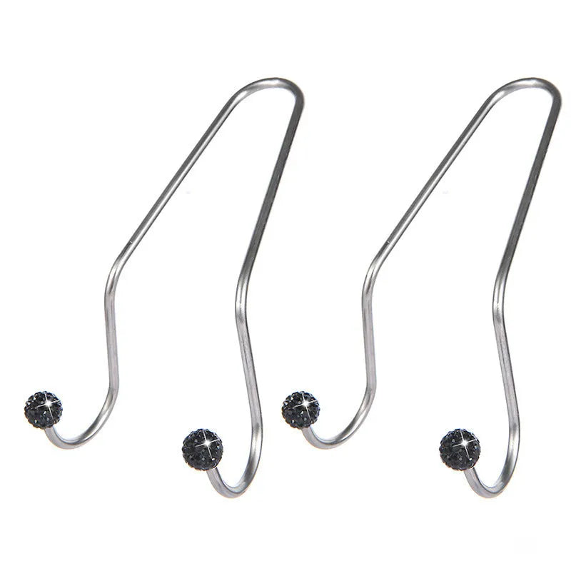 Pair of stainless steel car seat hooks with decorative rhinestones in assorted colours