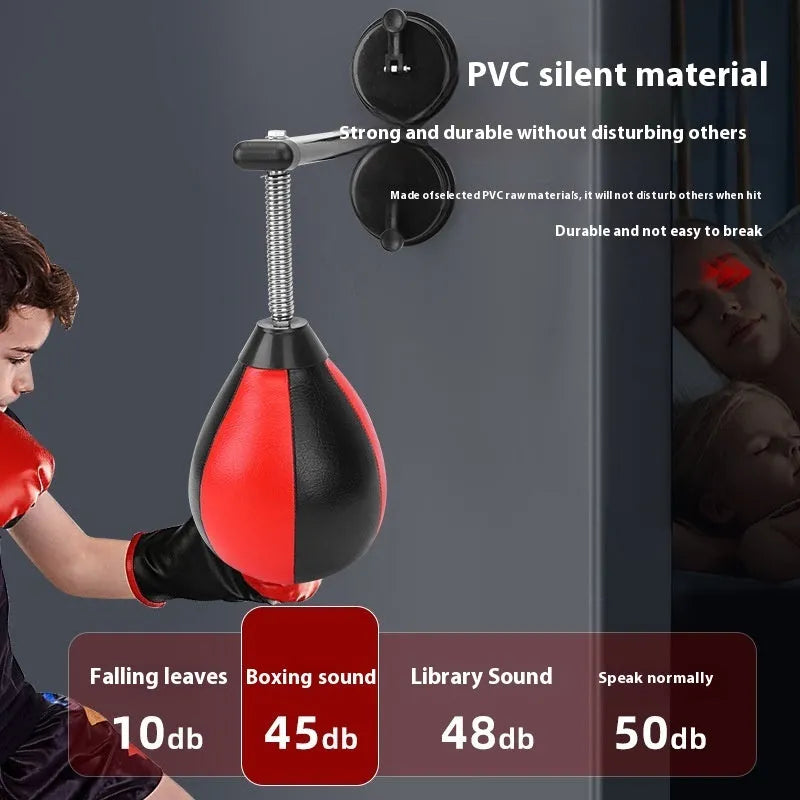 Pear-shaped hanging boxing speed ball with suction cup mount in red and black colour option