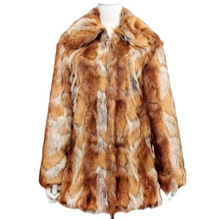 Women's tiger pattern artificial fur leather jacket with long sleeves and medium length cut