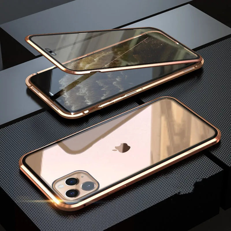 Glass anti-spy clamshell phone case in a solid colour for iPhone models.