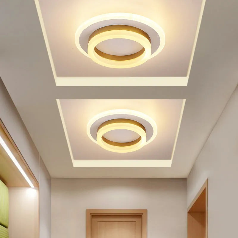 Modern LED ceiling light in black or gold, round or square style, for corridor or hallway.