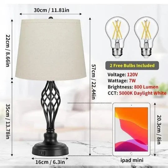European-style alloy bedside table lamp with touch controls and USB charging socket in silver metallic finish