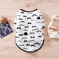 White casual polyester pet clothing for a small dog, showing sizes S, M, L, XL, XXL.