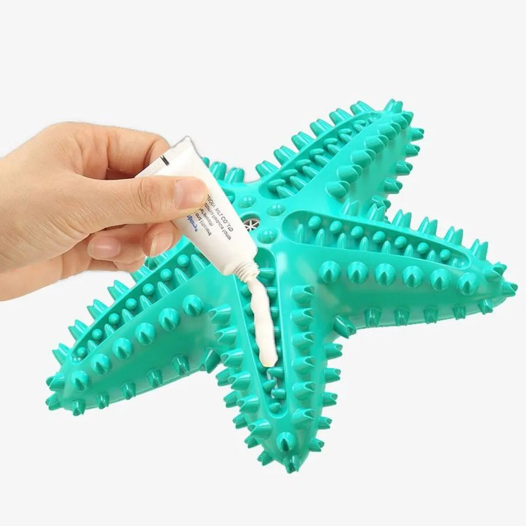 Edible TPR starfish-shaped dog chew toy with squeaker for large breed dental care