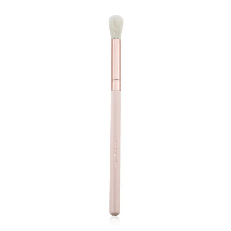 26 pink-handled makeup brushes with wool bristles in a pink PU case