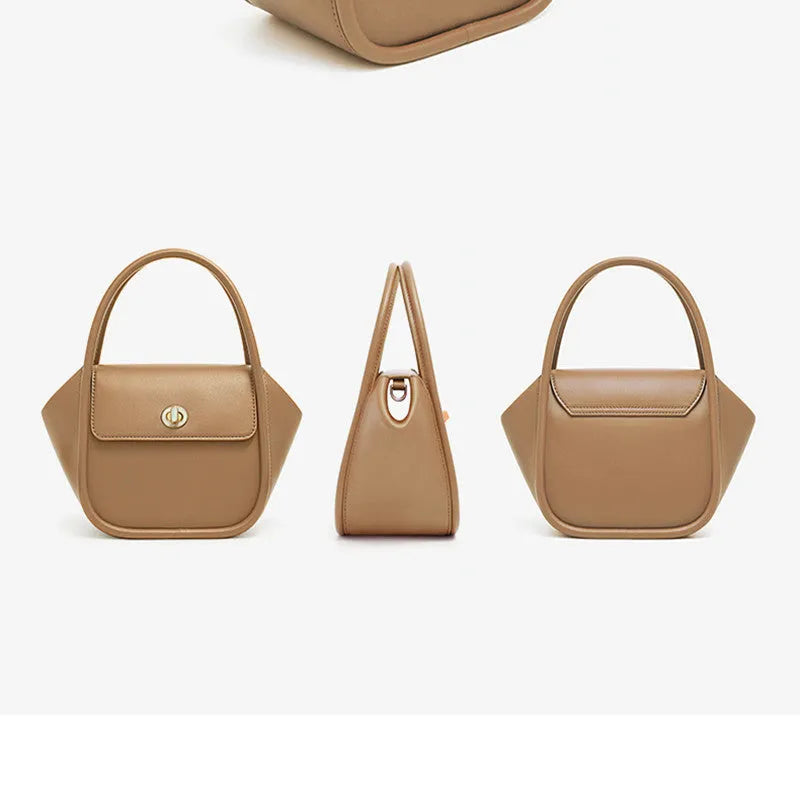 Women's cow leather wing tote bag with shoulder strap and latch closure in four colour options