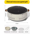 Portable indoor charcoal tea cooking stove with grill rack on a table.