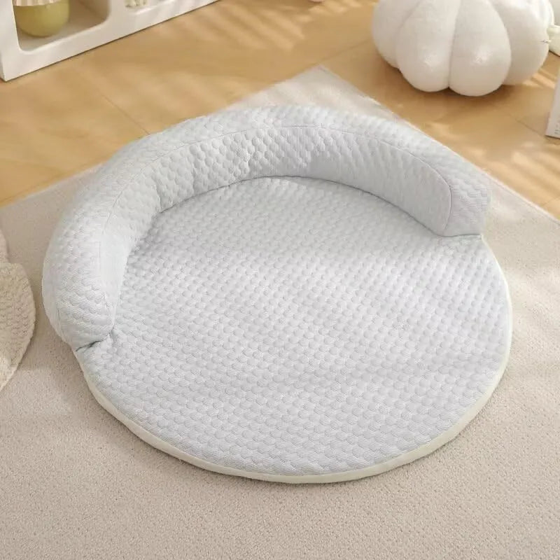 Cotton cooling dog bed mat in blue, available in sizes 50cm to 110cm