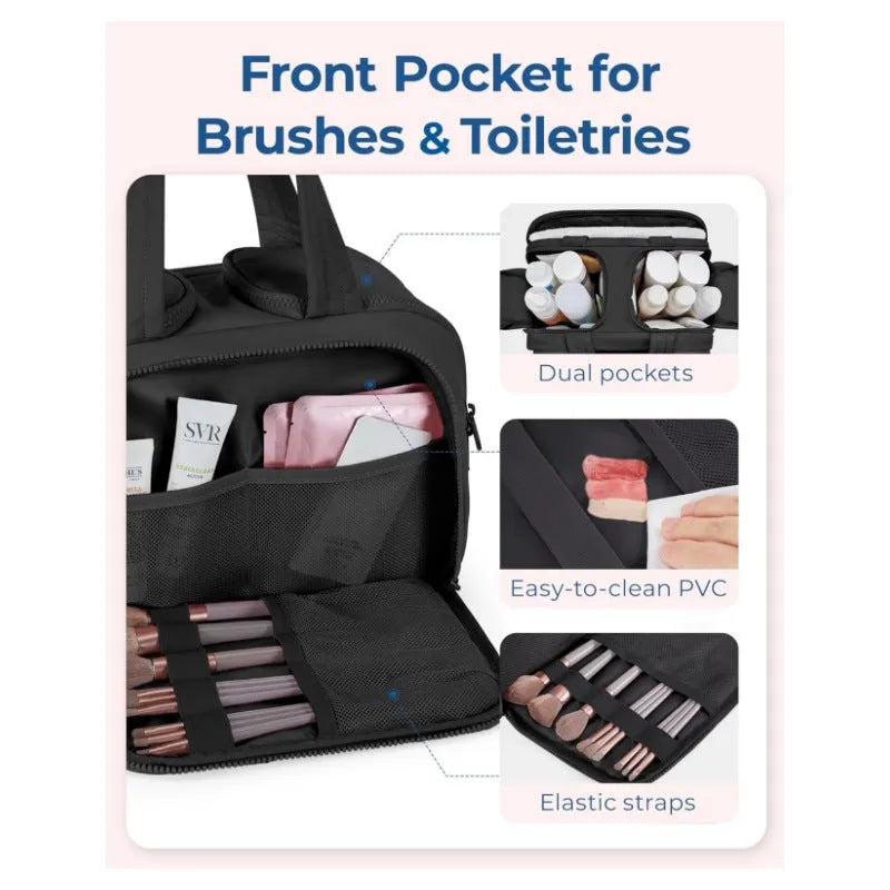 Lightweight large travel toiletry bag with wide opening and fluffy interior lining