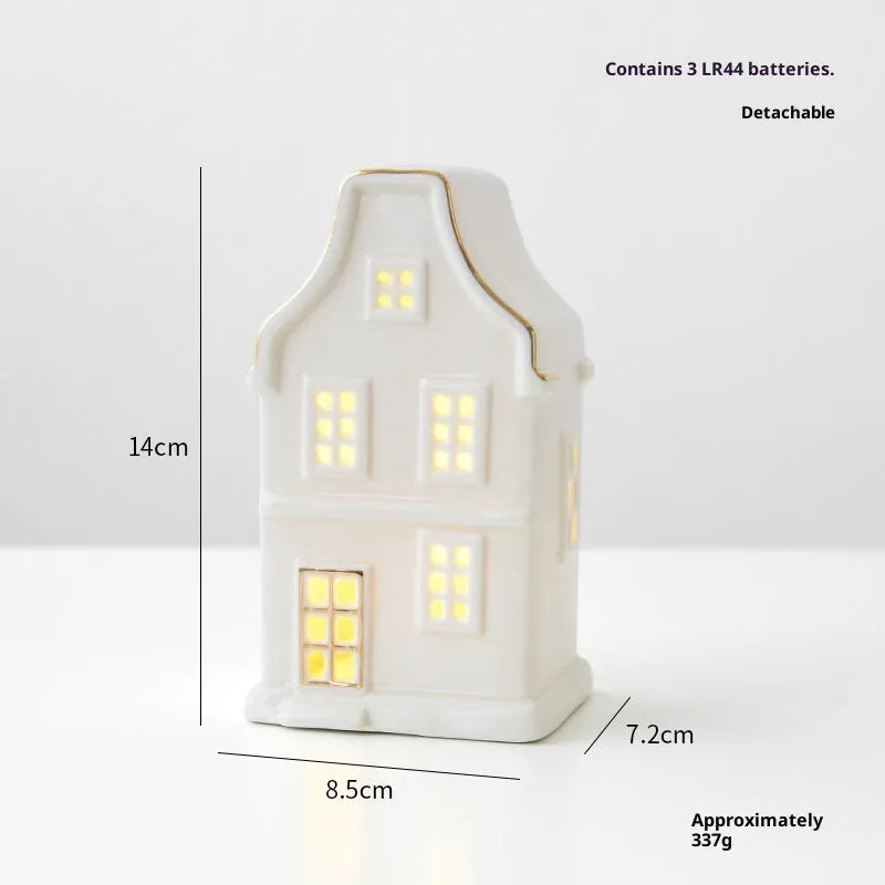 Ceramic Christmas tree house ornament in European style villa design with open door