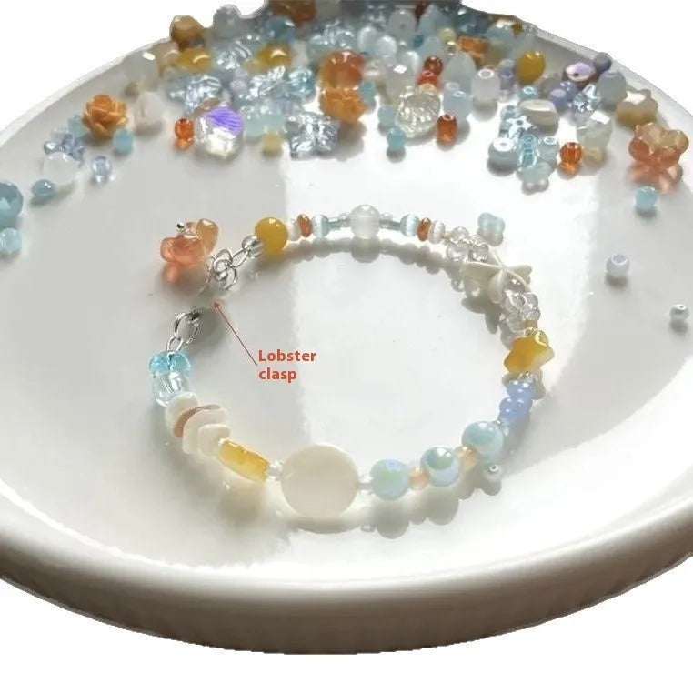 Orange sea summer bracelet with diamond shape design and round decorative elements