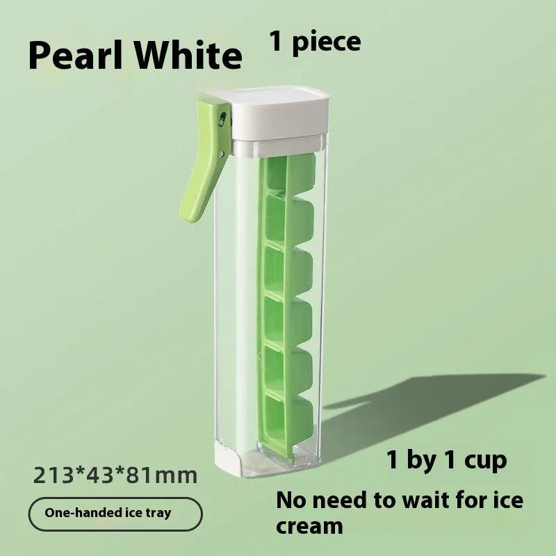 Food grade plastic ice cube tray with one-press release lever and storage box in Maldives blue or pearl white