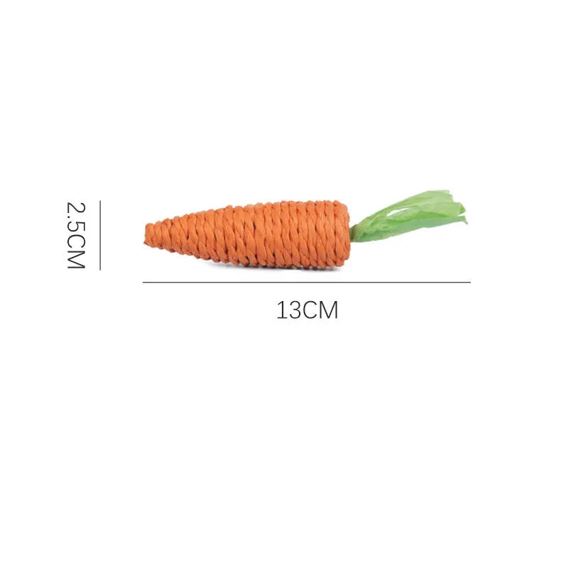Assortment of interactive cat toys including carrot-shaped paper toys, ringing stones, and cat sticks in two sizes