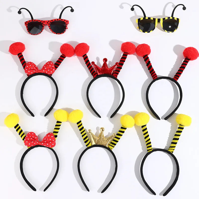 Yellow bees fancy dress headband and glasses costume set with insect designs