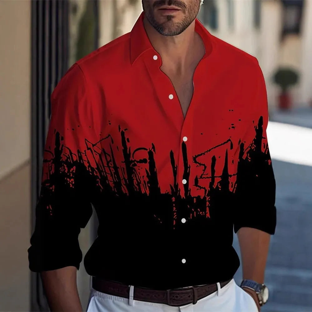 Men's Hawaiian style long sleeve shirt with floral pattern in loose fit cardigan design