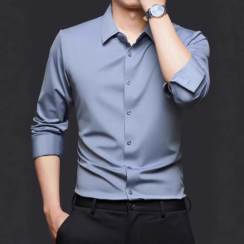 Seamless elastic long sleeve shirt in cardigan style available in multiple colours