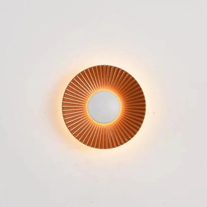 Round wall lamp with aluminium shade in gold and white two-tone finish for bedroom or living room