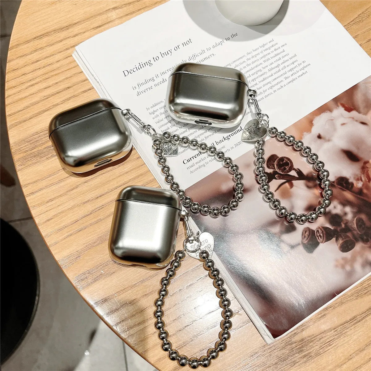 Matte electroplated TPU protective case for AirPods with attached bracelet loop