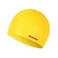 Silicone swimming cap with integrated earmuffs available in five colours with letters pattern