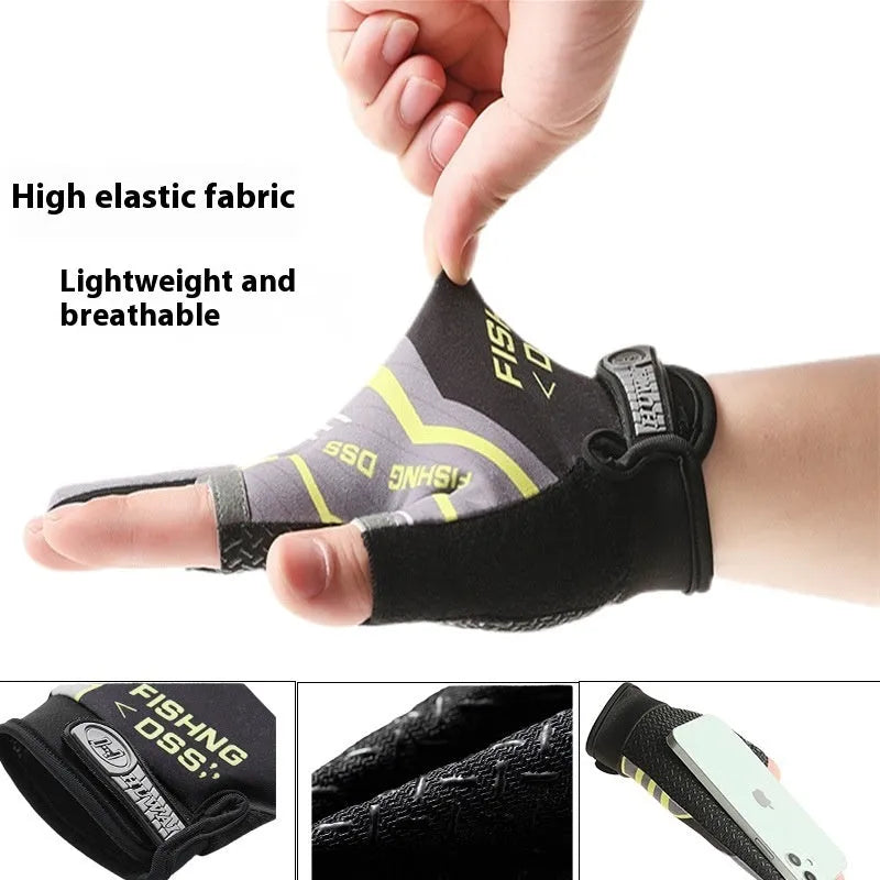 Pair of knitted sun protection windproof cycling fishing gloves in Cool Blue Black Blue