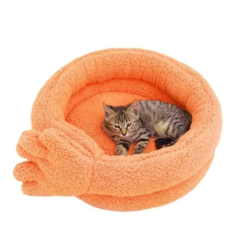 Yellow plush pet bed mattress measuring 48 cm long by 20 cm wide.